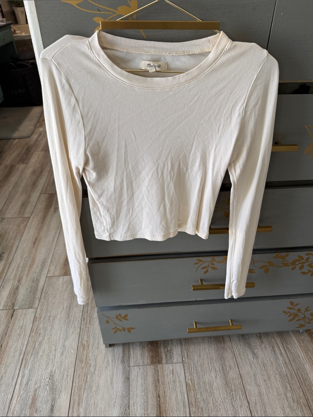 Madewell Ivory Ribbed Long-Sleeve Crop Tee